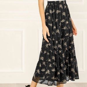 NWT, Medium Allegra K Women's Floral Skirts Chiffon A-line Long Tiered Ruffle.